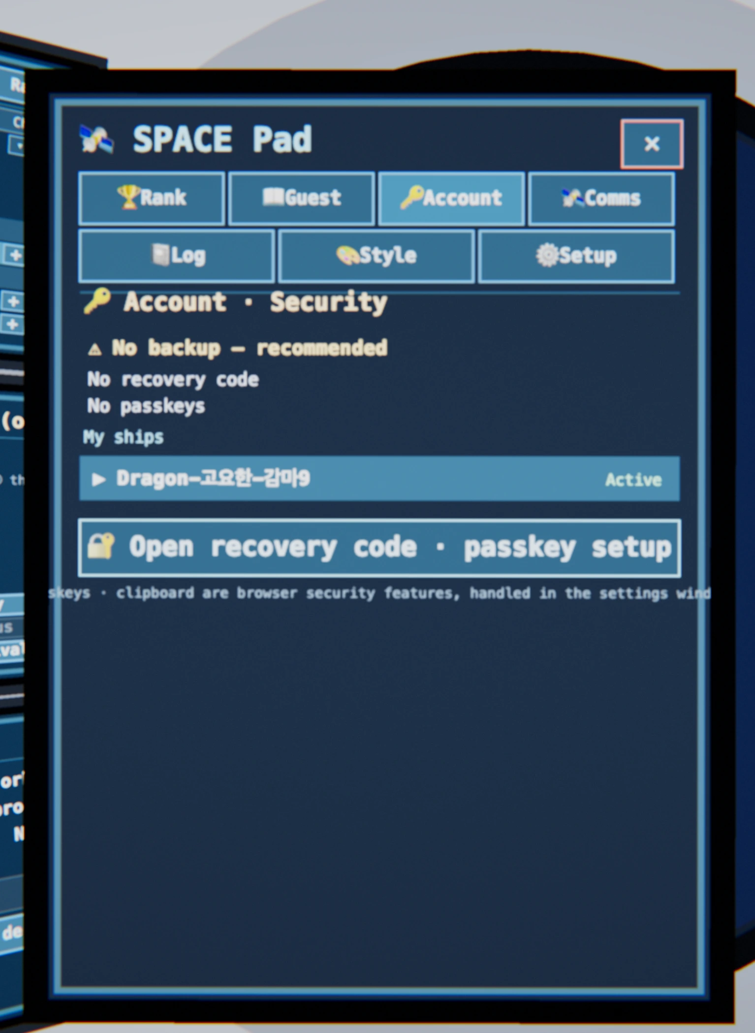 Tablet — 🔑 Account · security