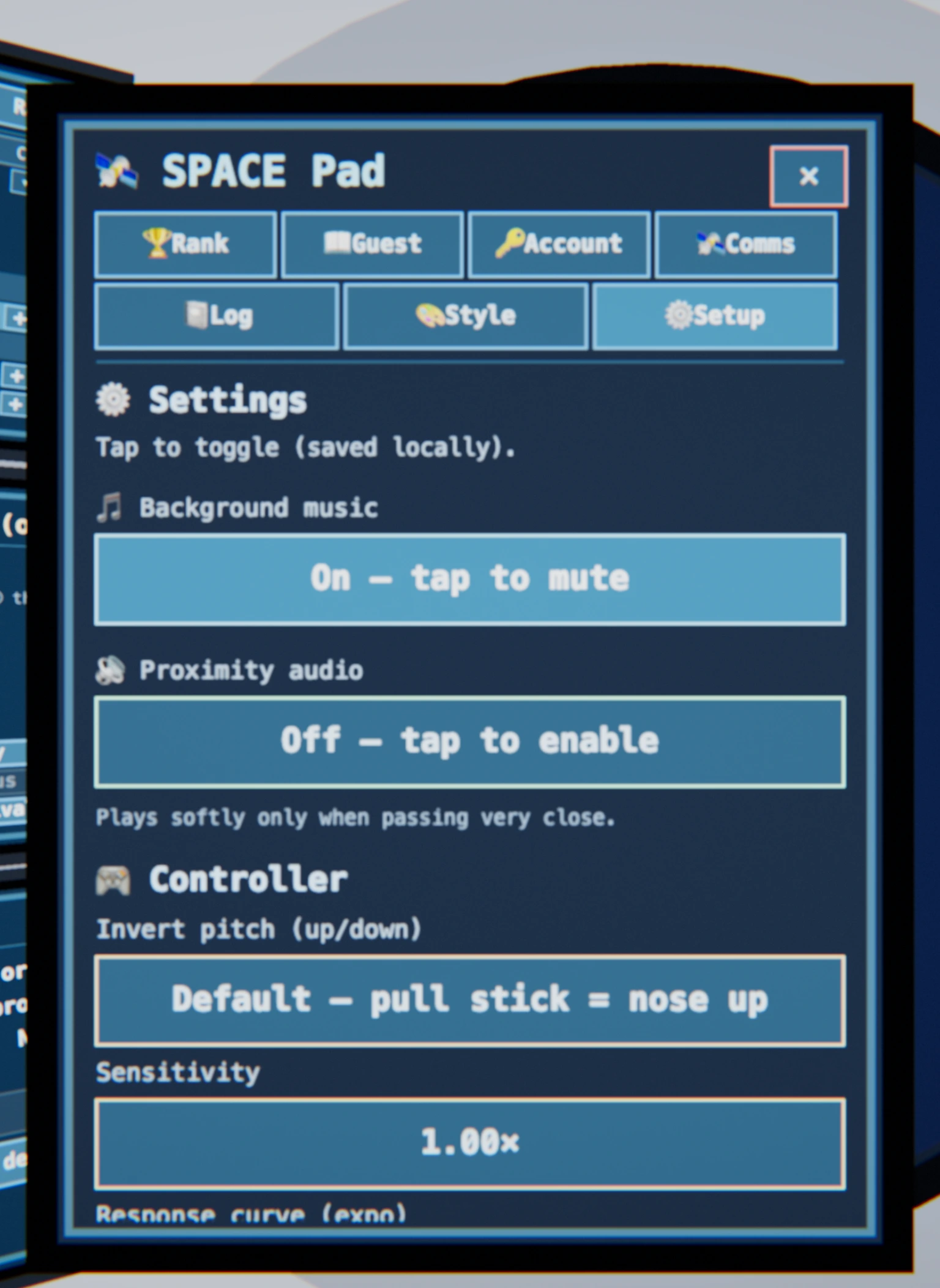 Tablet — ⚙️ Settings: audio · controller